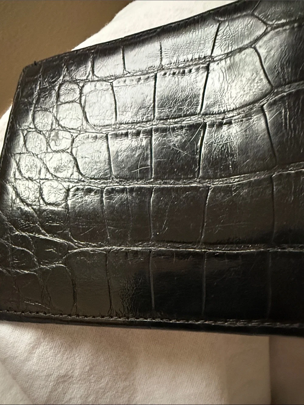 100% Pure African Alligator Black Leather Men's Bifold Wallet. African Markings